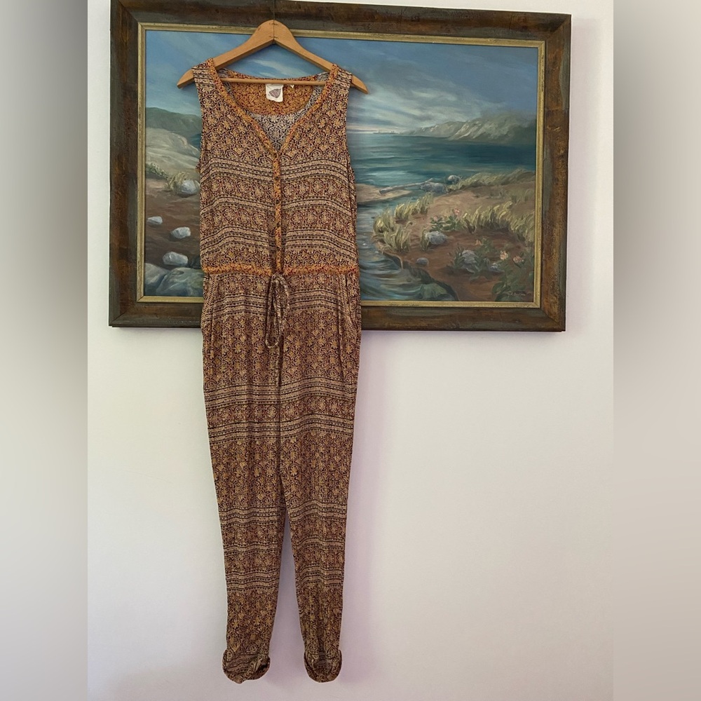 Lilka by Anthropology sleeveless jumpsuit in lightweight rayon, medium, warm hue